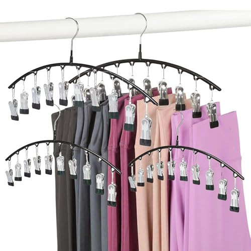 Legging Hangers for Closet Organizer, Hat Hangers for Closet 4 Pack with 10 Clips Holds 40 Leggings, Legging Hanger, Pants Storage Organizer Suitable for Socks, Panties, Underwear, Pants (4-Black) | Amazon (US)
