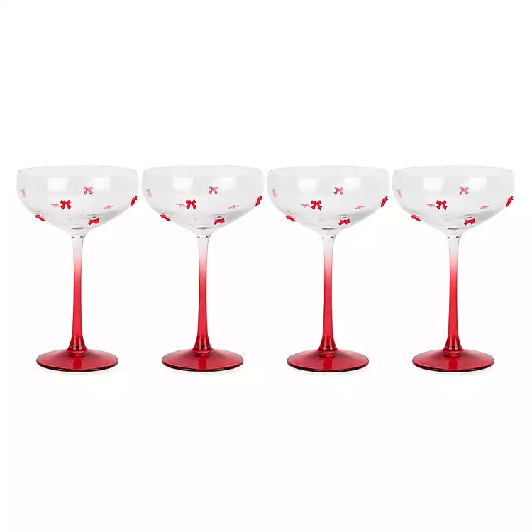 New! Red Bow Coupe Glasses, Set of 4 | Kirklands