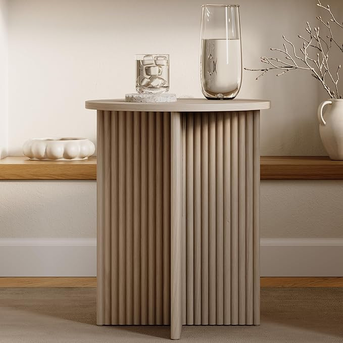 Round Fluted Accent Side Table - Pedestal Drink Table - Modern Home, Bedroom, and Living Room Fur... | Amazon (US)