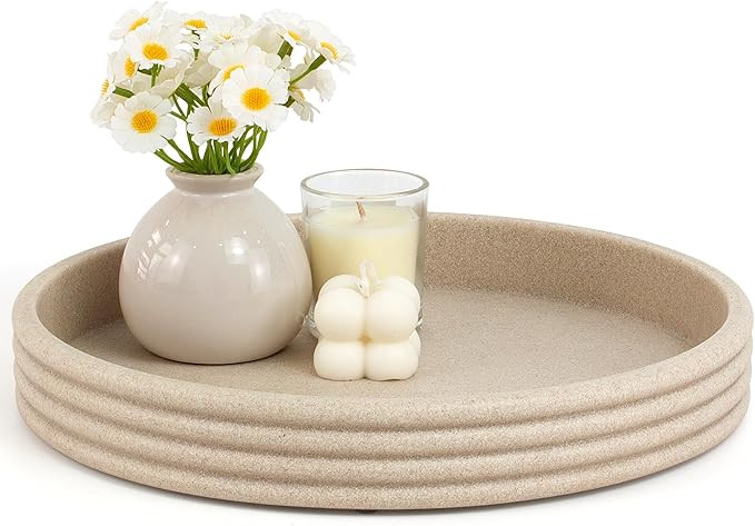 Round Decorative Tray - Modern Coffee Table Tray Decor, Resin Home Decor for Living Room & Bedroo... | Amazon (US)
