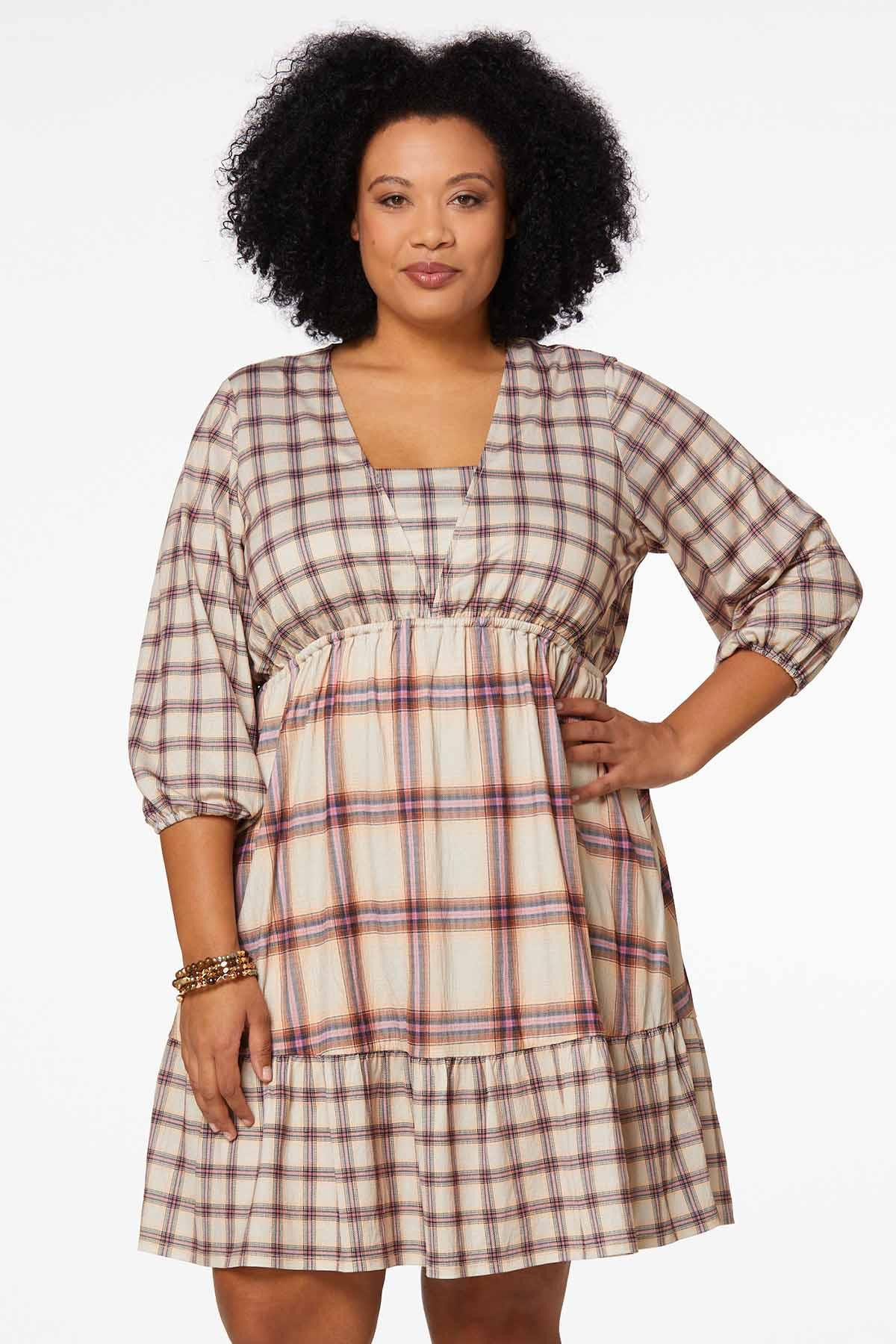 Plus Size Plaid Babydoll Dress | Cato Fashions