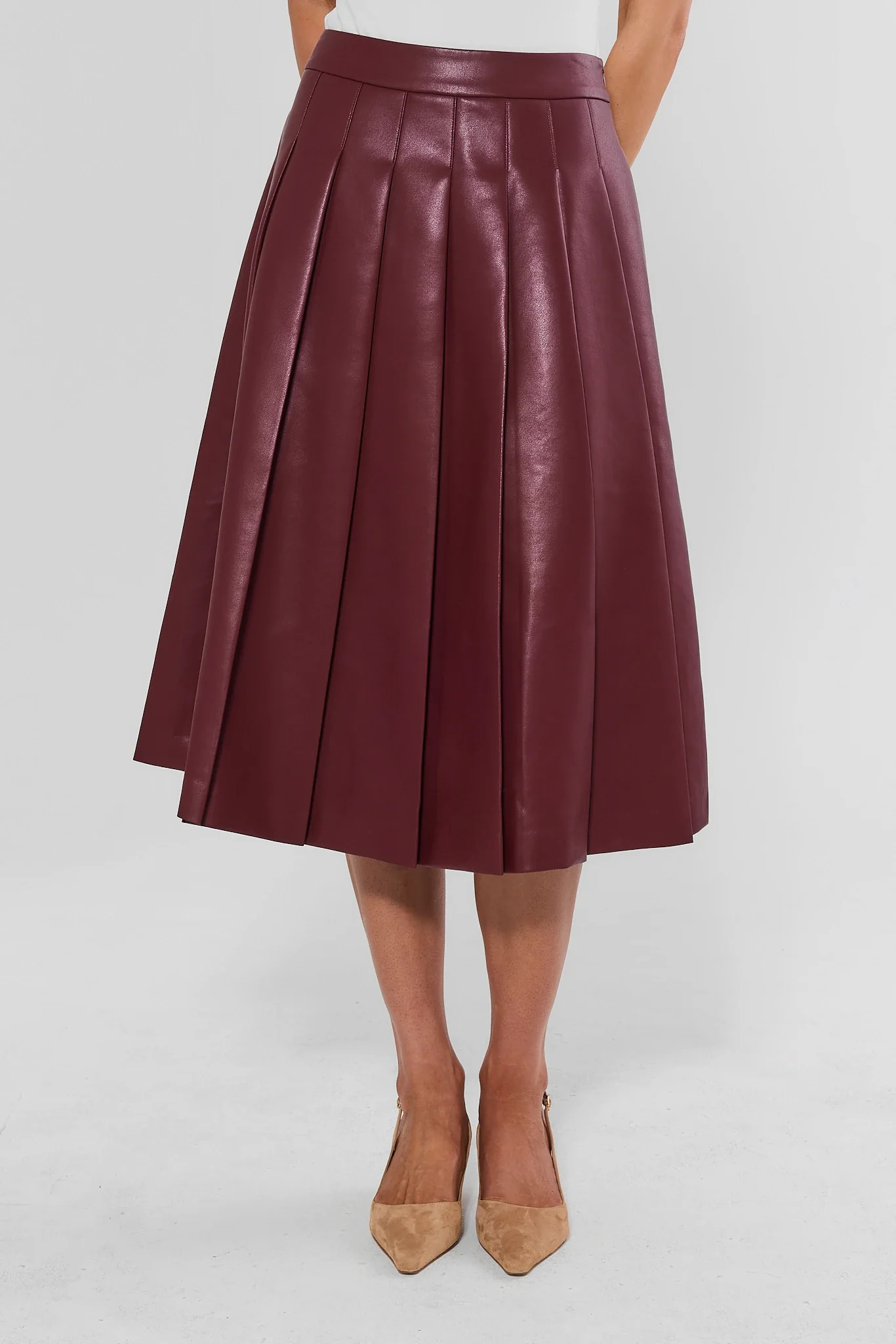 Maroon Pleated Midi Skirt | Avara