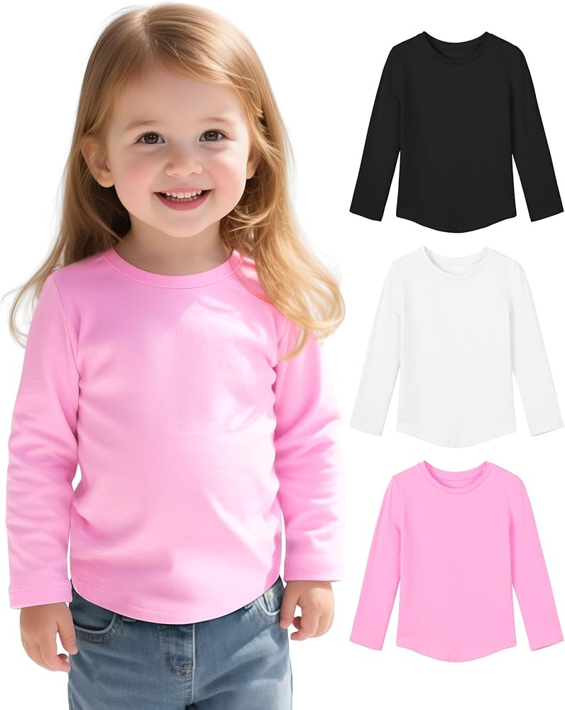 Witwot 3 Pack Toddler Girls Long Sleeve Shirts Soft Cotton Tees Baby Girl Crewneck Basic T-Shirts... | Amazon (US)
