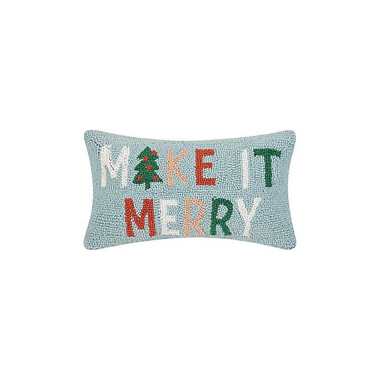 New! Blue Make it Merry Hooked Knit Christmas Pillow | Kirkland's Home
