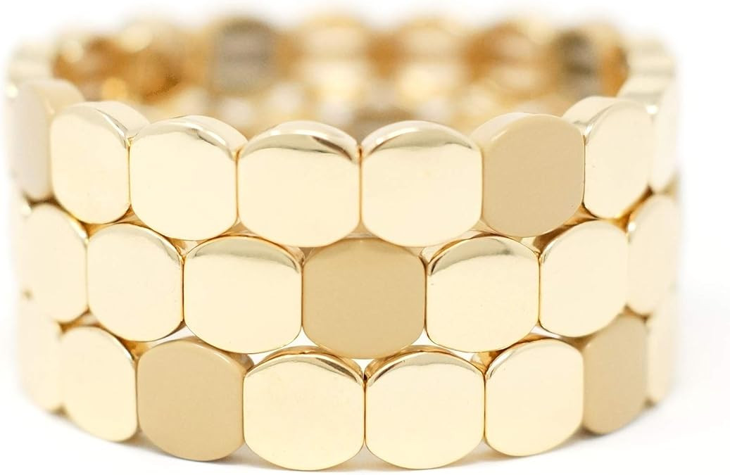 Cedar & Ink Enamel Tile Stackable Bracelet - Stretch Tila Color Block - Rectangle Square Dome Ova... | Amazon (US)