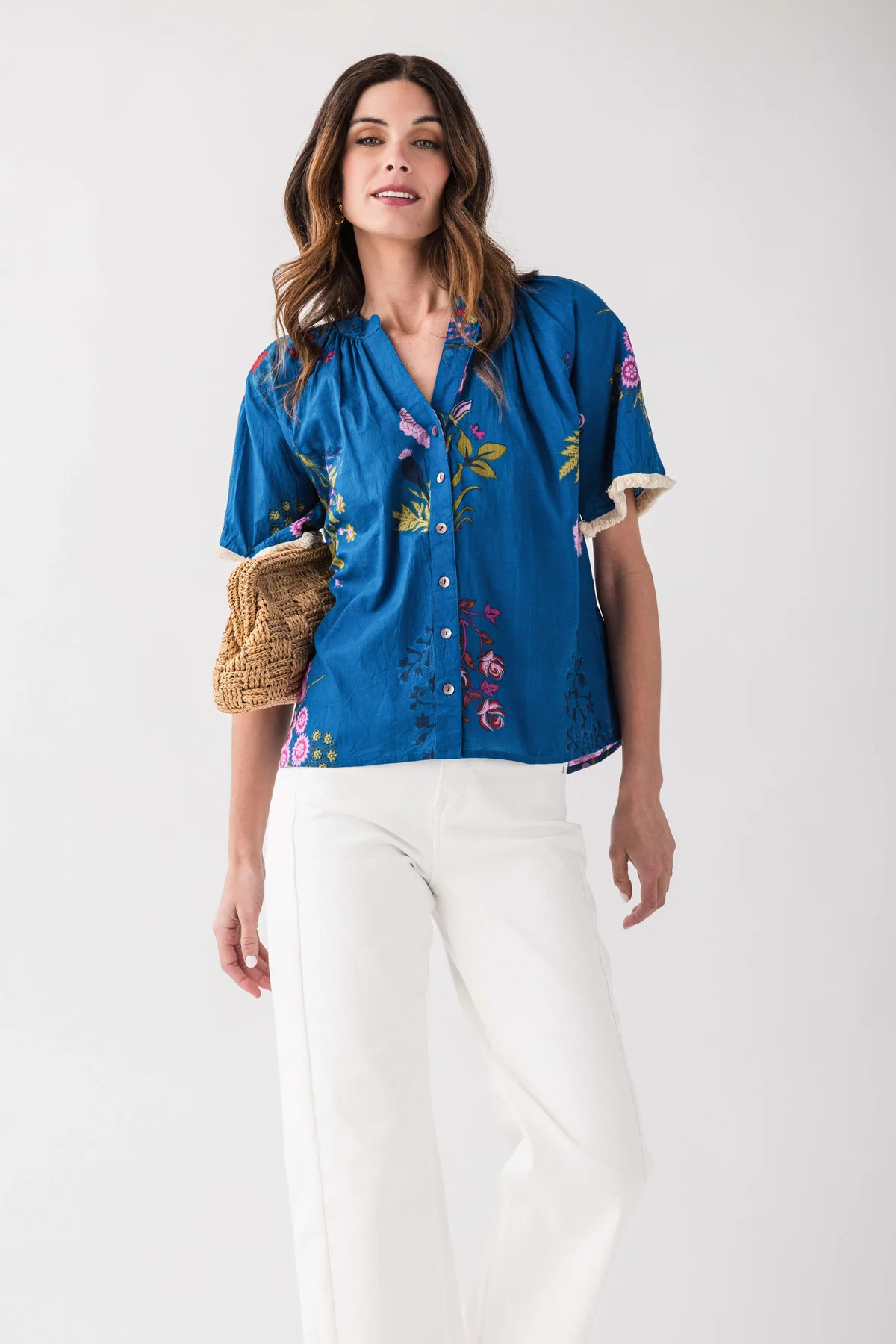 THML Floral Splitneck Eyelash Detail Top | Social Threads