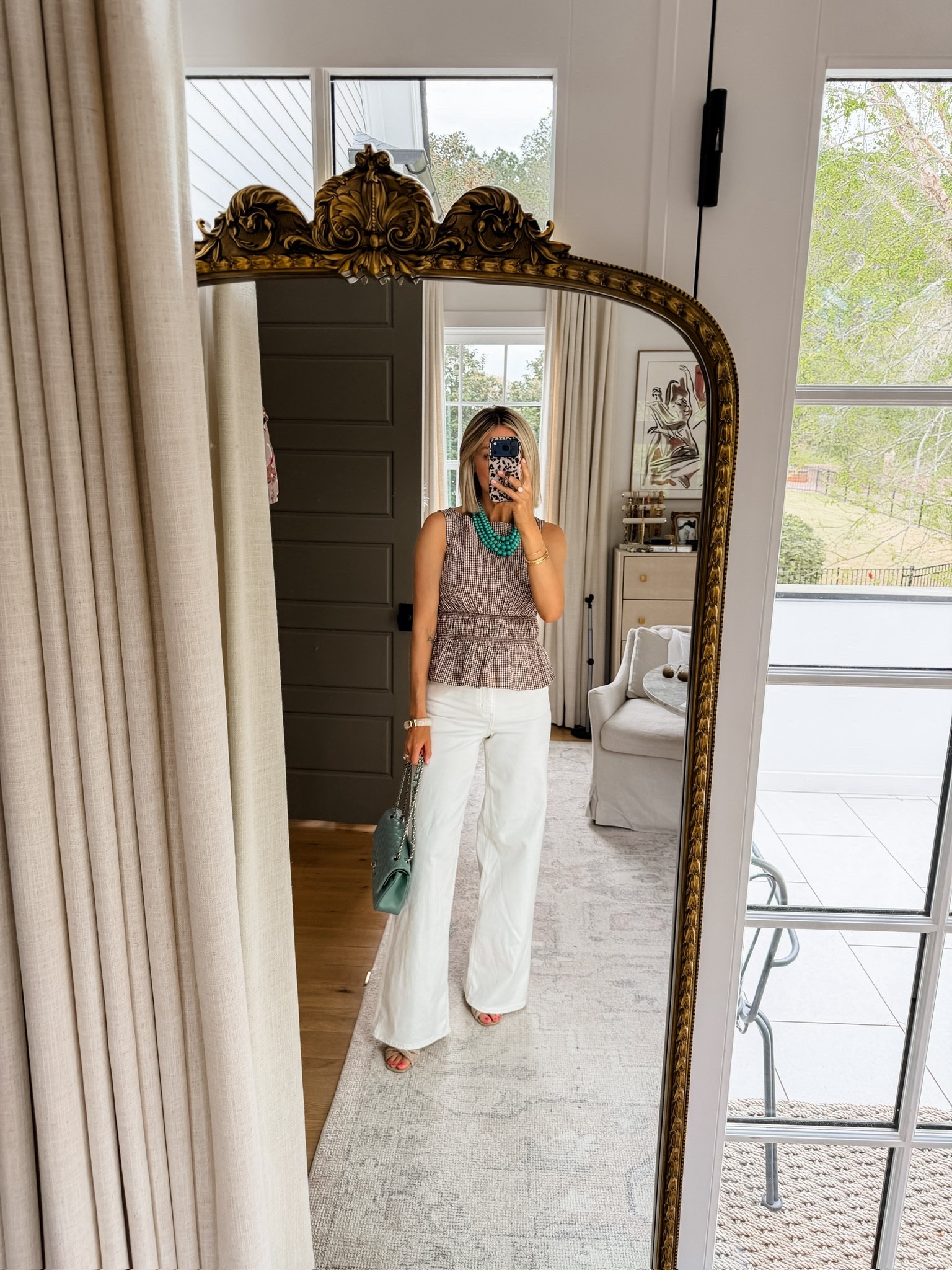 Love how these white jeans truly elevate any look! Love it paired with this gingham top & a fun statement necklace! Wearing S/4!

Loverly Grey, white jeans, wide leg jeans, white denim, spring outfit, date night 

#LTKSeasonal