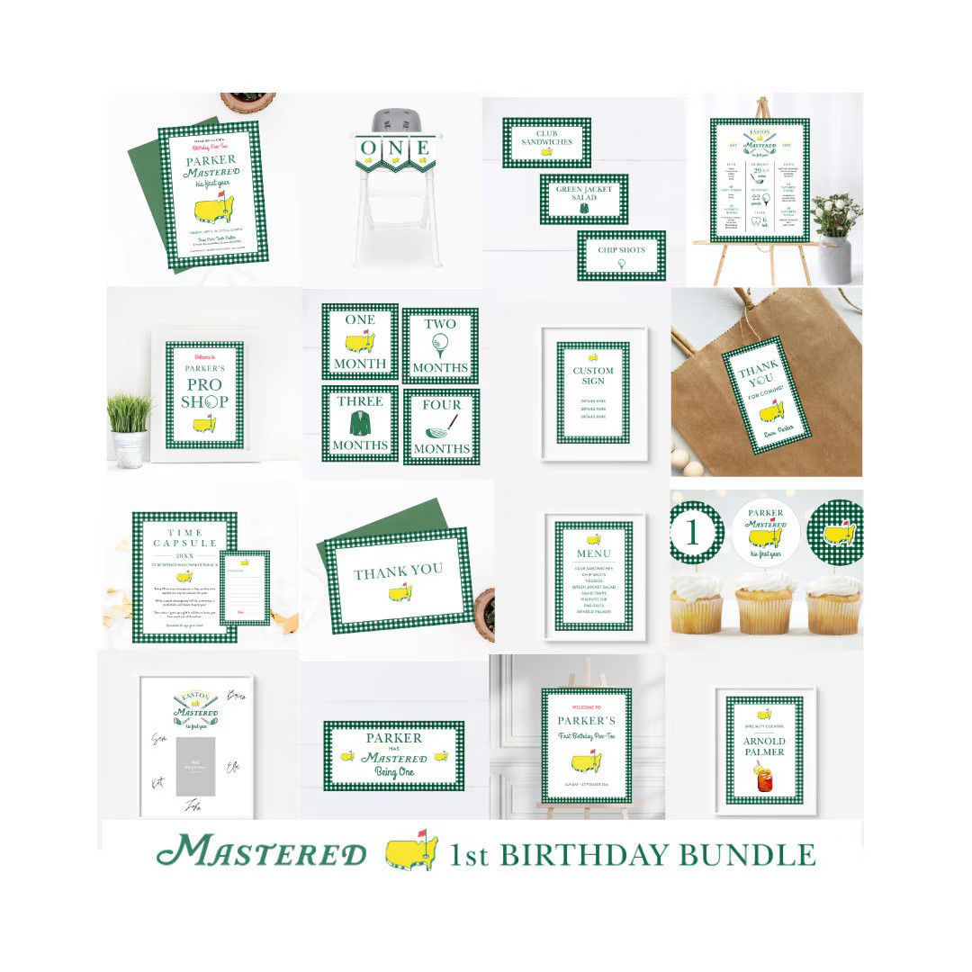 Mastered 1st Year Birthday Bundle Extras, Dark Green Gingham Bundle, 15 Files, Multiple Sizes, Ma... | Etsy (US)