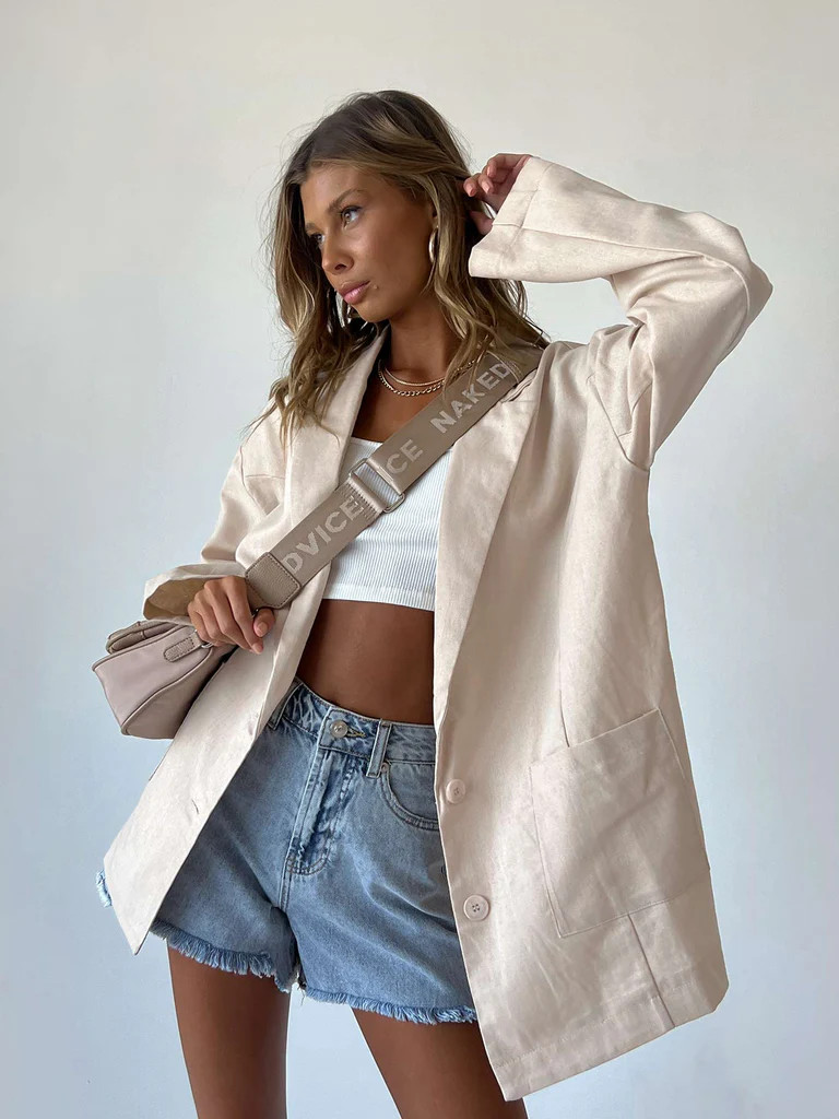 Amber Oversized Linen Blazer Beige | Princess Polly US