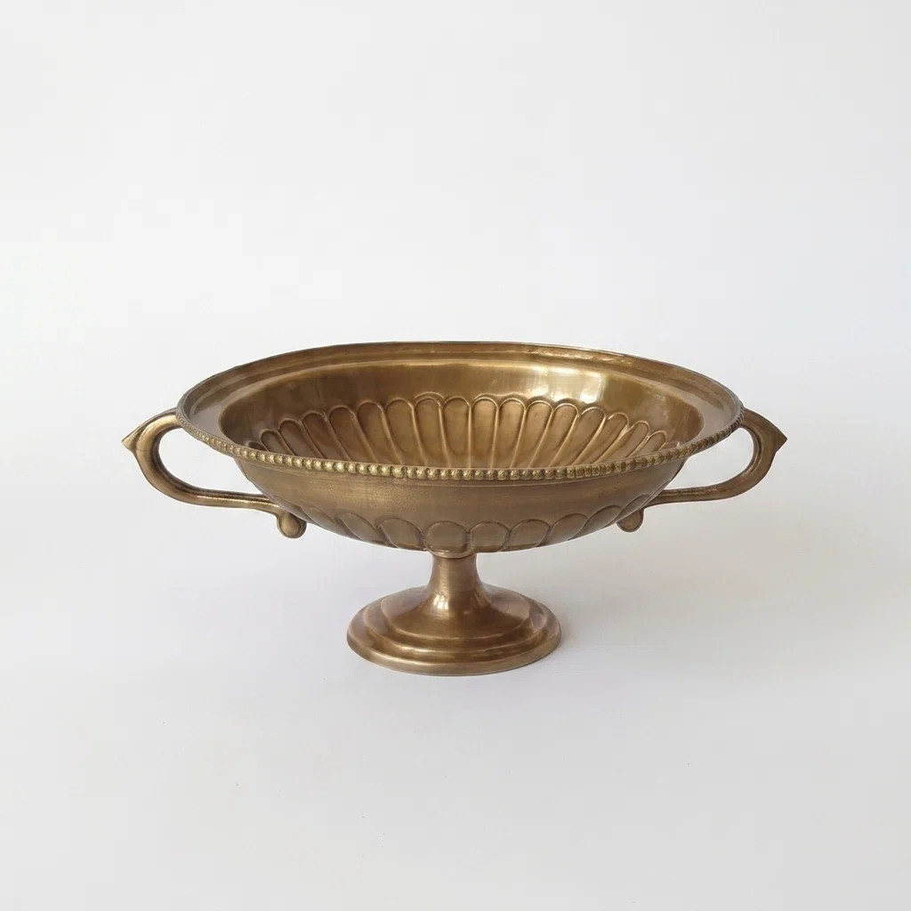 Saveille Brass Fluted Pedestal Bowl With Handles - Antique Home Decor | Wayfair North America