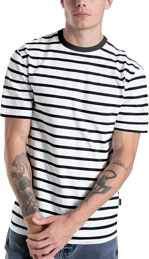 Zengjo Mens Striped T Shirt Short/Long Sleeve Crewneck Tee | Amazon (US)