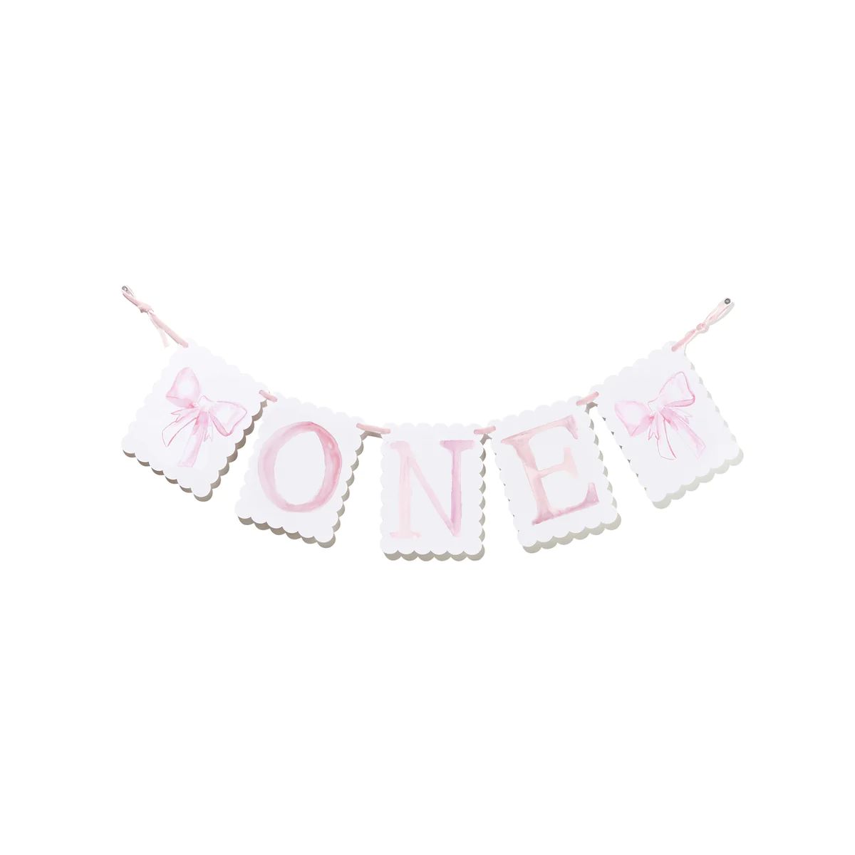 "ONE" Highchair Banner with Pink Bow/Puppy Dog End Pieces | Over The Moon Gift