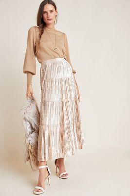 Julie Pleated Velour Midi Skirt | Anthropologie (US)