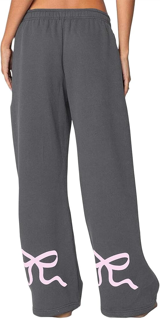 Livtany Women’s Straight Leg Graphic Bow Print Sweatpants Wide Leg Elastic Waistband Lounge Pan... | Amazon (US)