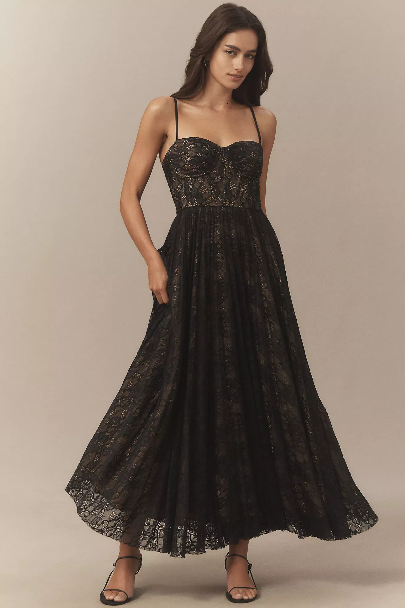 Hutch Amara Corset Pleated Lace Fit & Flare Midi Dress | Anthropologie (US)