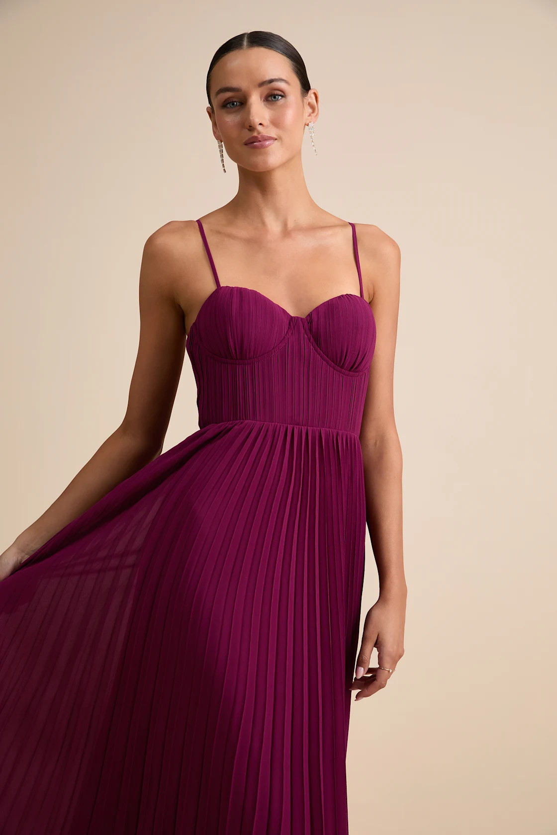 Admirable Elegance Plum Pleated Bustier Maxi Dress | Lulus