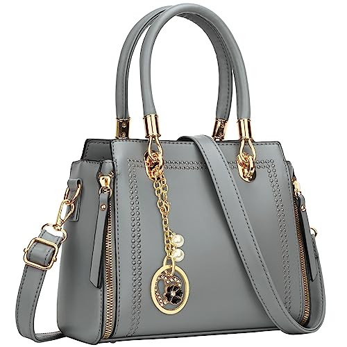 KKXIU Stylish Women Satchel Purses and Handbags Vegan Leather Top Handle Shoulder Crossbody Bag (Grey) | Amazon (US)