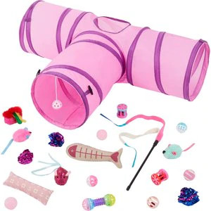 FRISCO Plush, Teaser, Ball & Tri-Tunnel Variety Pack Cat Toy with Catnip, 20 count, Pink - Chewy.... | Chewy.com