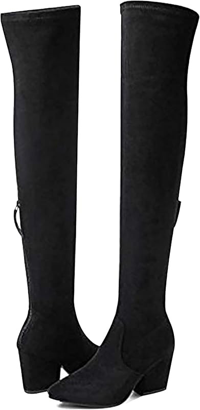 Thigh High Block Heel Boot Women Pointed Toe Stretch Over The Knee Boots | Amazon (US)