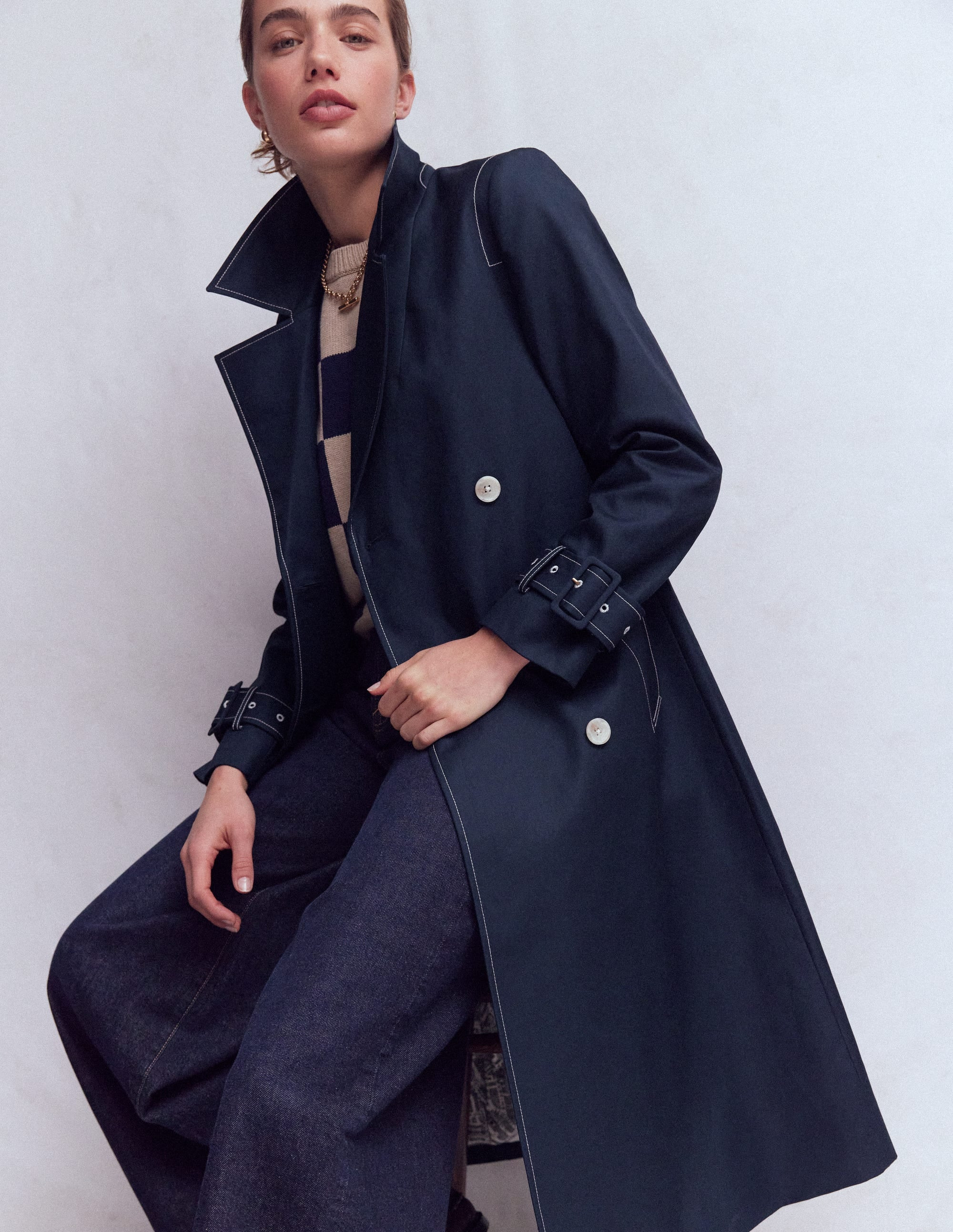 Double Breasted Trench-Navy | Boden (US)