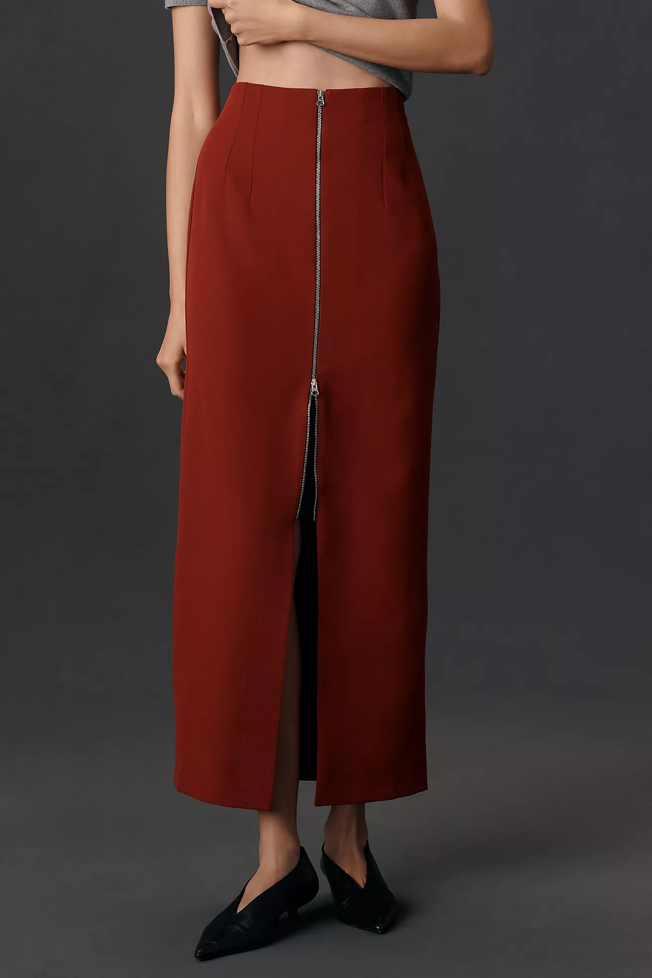 Maeve Zip-Front Column Midi Skirt | Anthropologie (US)