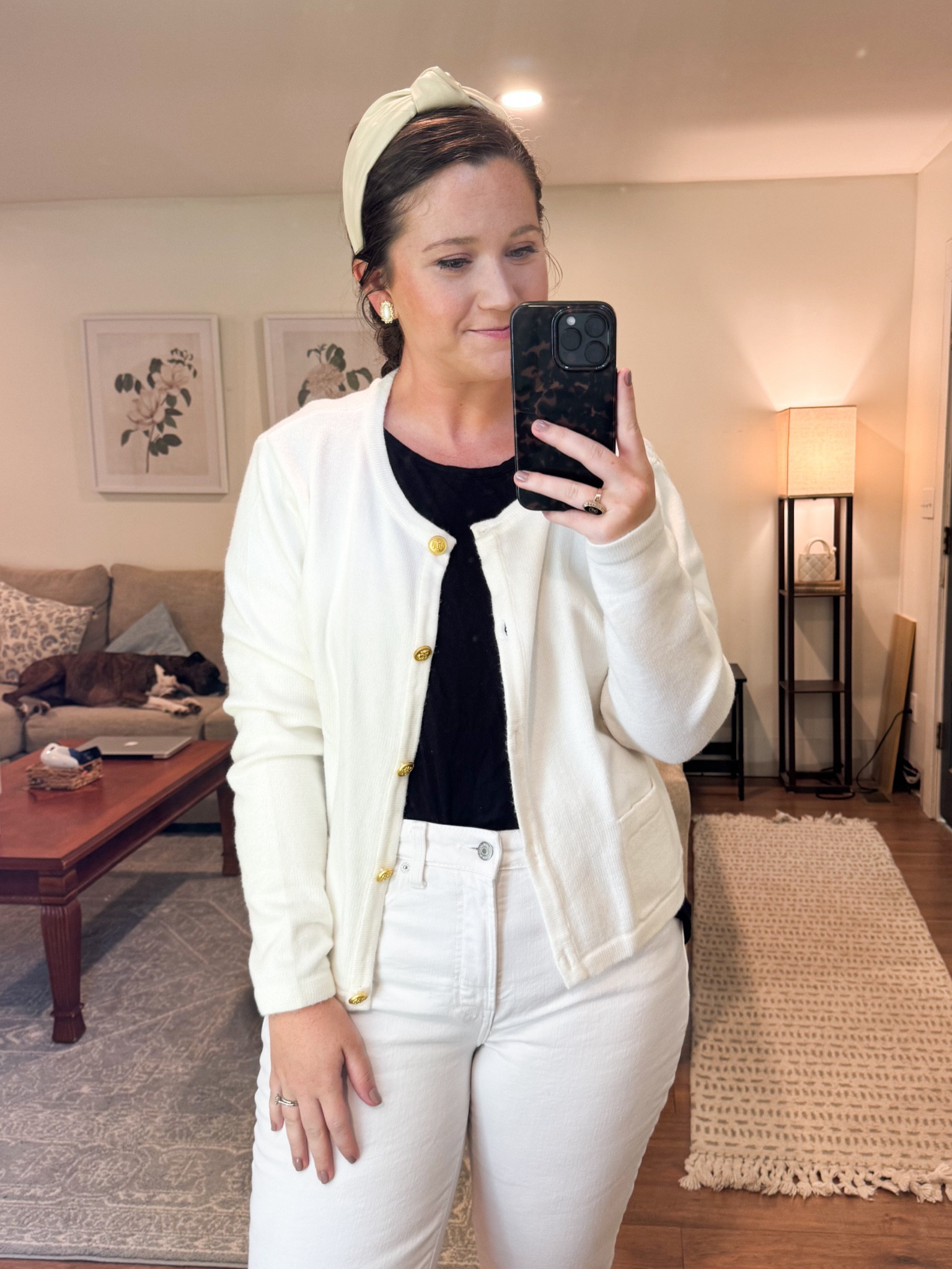White cardigan. Work cardigan. Work outfit 