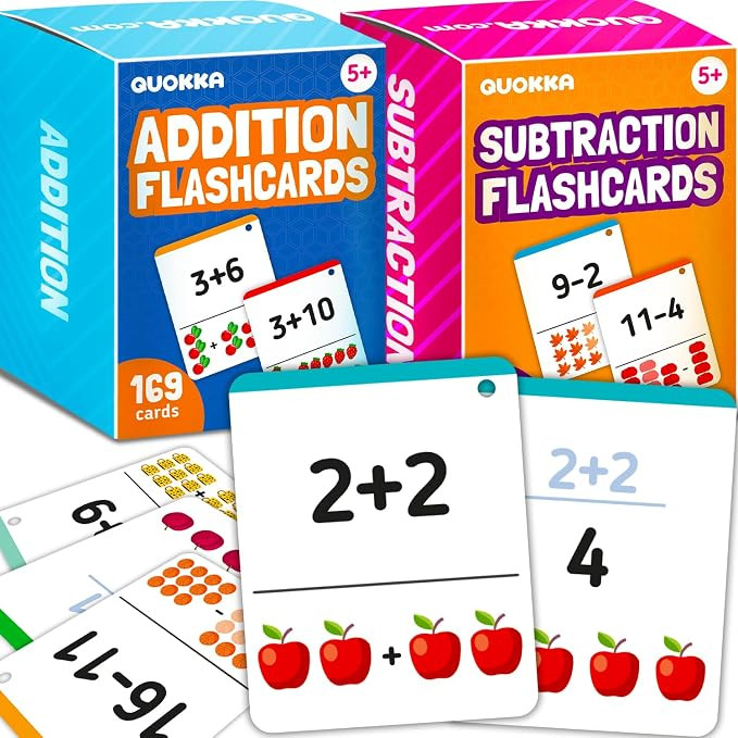 QUOKKA Addition & Subtraction Flash Cards Set for Kids Ages 4-8 – 338 Jumbo Math Flash Cards wi... | Amazon (US)