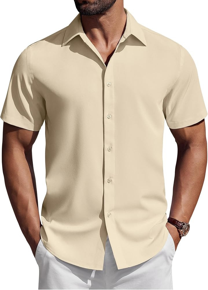 COOFANDY Mens Short Sleeve Button Down Shirts Casual Summer Shirt Untucked Dress Shirts | Amazon (US)