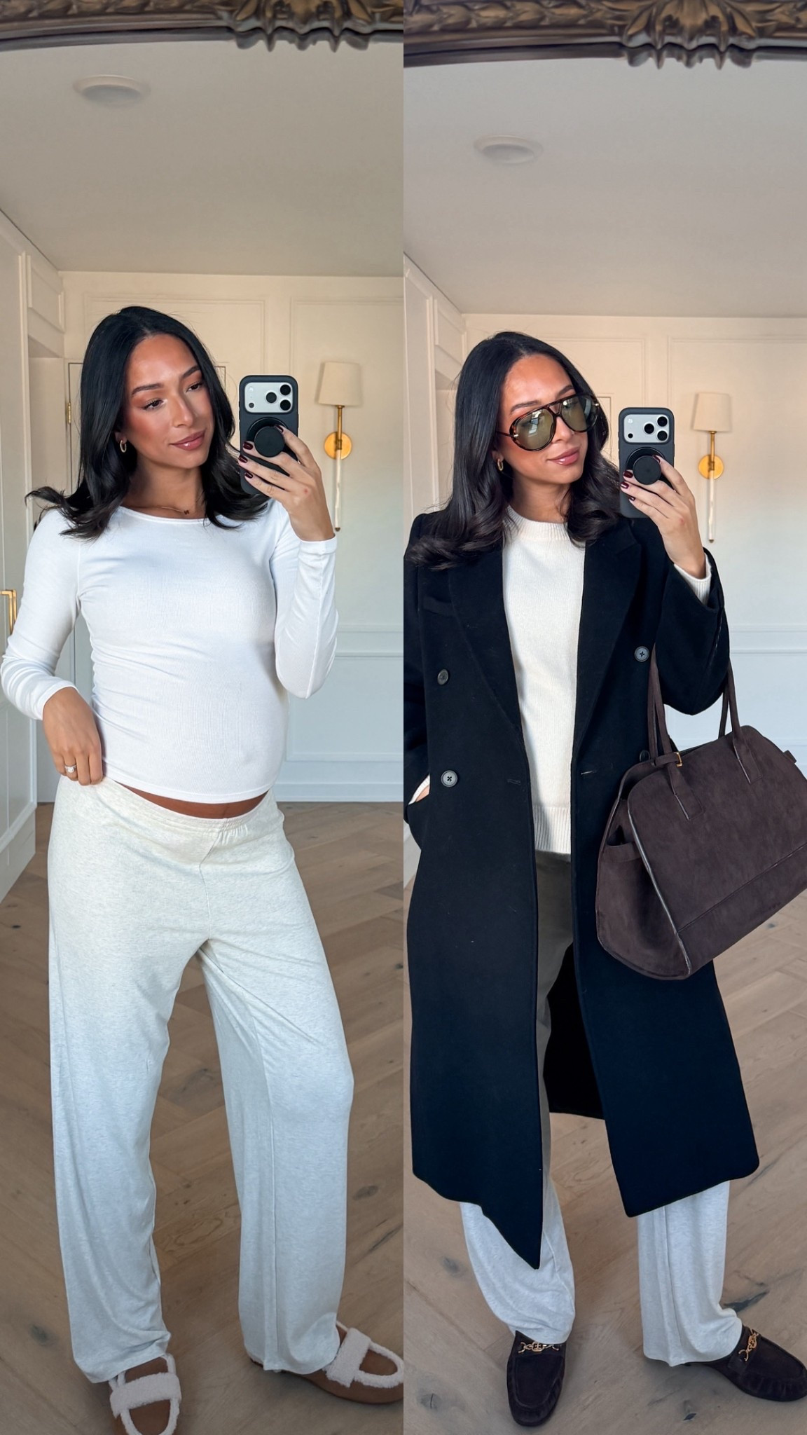 Winter outfit 🤍 Wearing size S
long sleeve tee, M grey lounge pants, M cream sweater and size M wool cashmere coat 

Winter fashion
Loungewear
Comfy outfit 
Casual outfit 

#LTKFindsUnder100 #LTKSeasonal #LTKBump