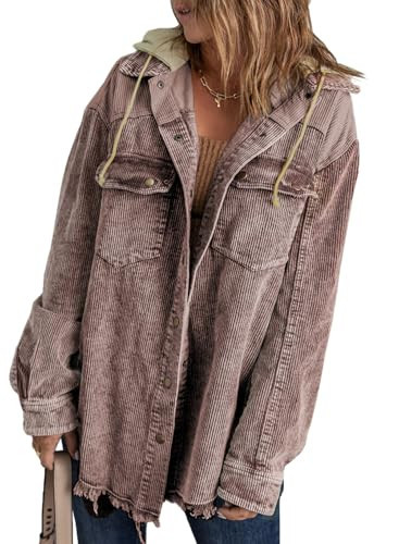 Dokotoo Womens Winter Fall 2025 Coats Long Sleeve Flannel Shirts Button Down Contrast Color Block Oversized Fashion Casual Hooded Corduroy Pocketed Shacket Jacket Women Chocolate Brown Fall Clothes M | Amazon (US)
