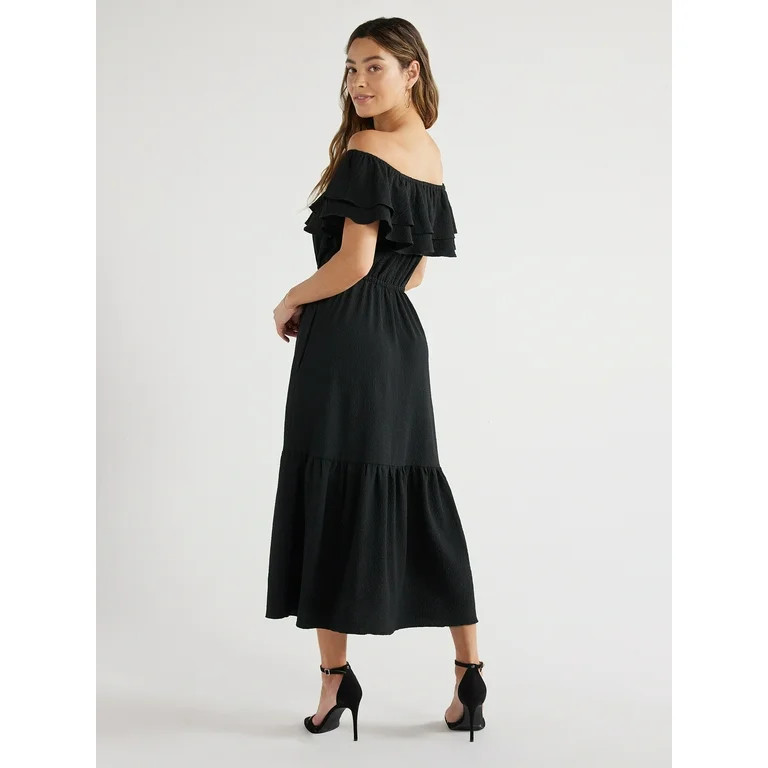 Sofia Jeans Women's and Women's Plus Maxi Dress with Double Ruffle Convertible Neck, Sizes XS-5X | Walmart (US)