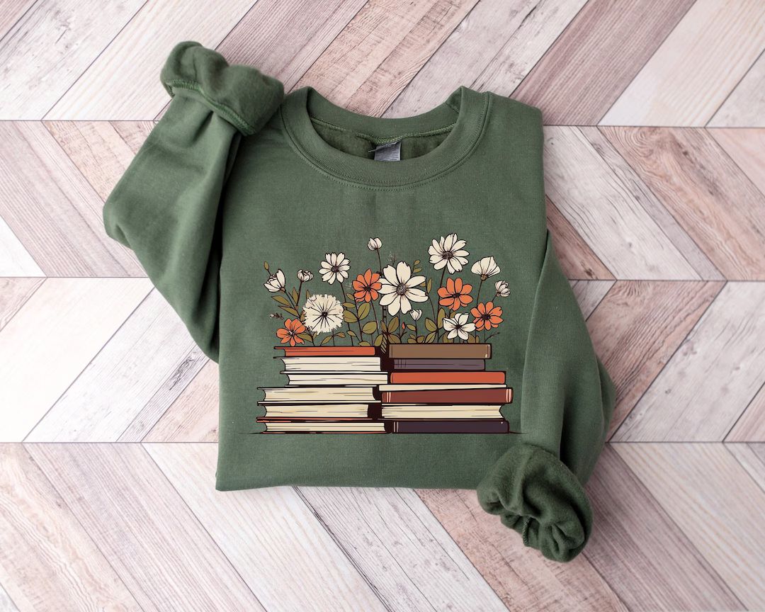 Flowers Book Sweatshirt Bookworm Sweatshirt Bookish - Etsy | Etsy (US)