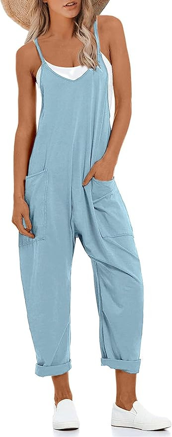 Lentta Women's Causal Jumpsuits V Neck Sleeveless Harem Overalls Stretchy Adjustable Strap Romper... | Amazon (US)
