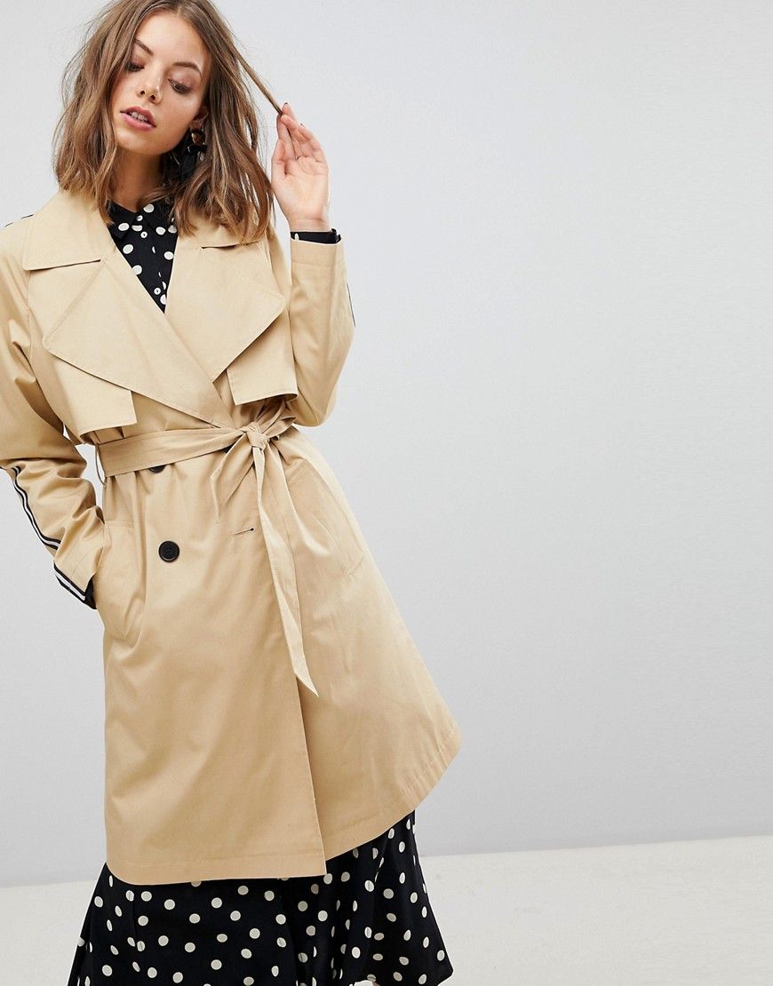 Stradivarius Trench Trench With Side Stripe - Beige | ASOS US
