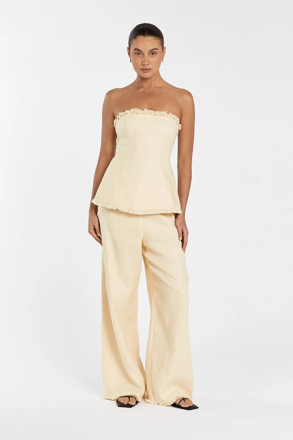 ZAHARA LEMON LINEN FRINGED PANT | DISSH