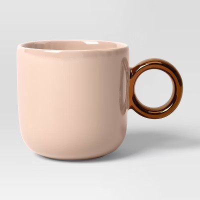 14.66oz stoneware Pearlized Glaze Mug Pink with Gold Handle - Threshold™ | Target
