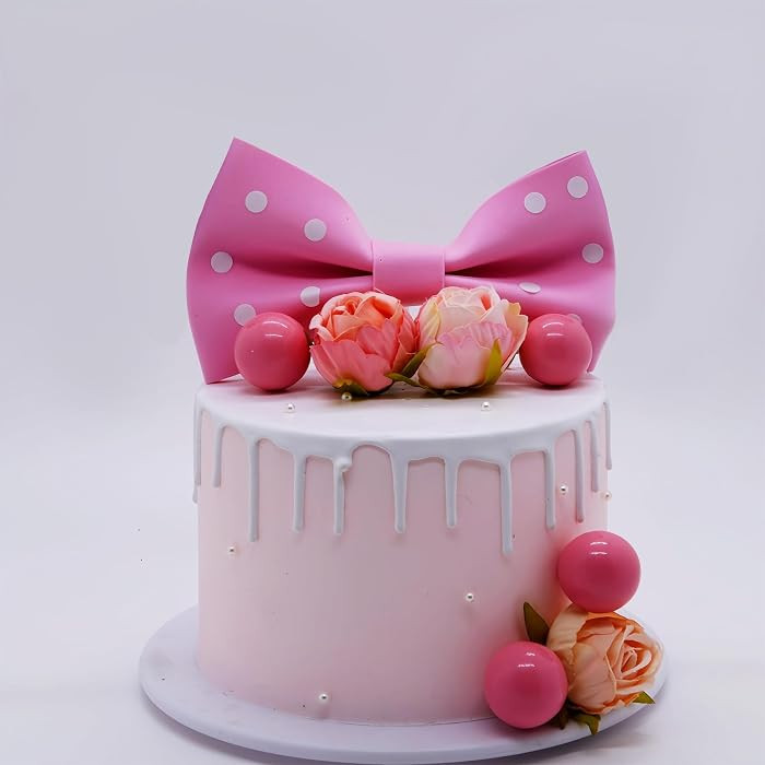 15PCS Pink Bow Theme Party Supplies Bow Tie Cake Topper Cartoon Cake Topper (Pink) | Amazon (US)