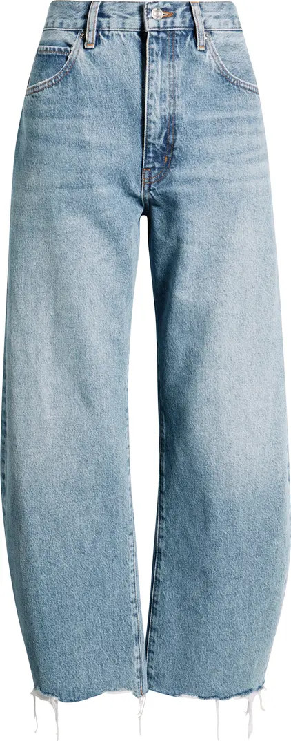 The Bubble Raw Hem Crop Barrel Leg Jeans | Nordstrom