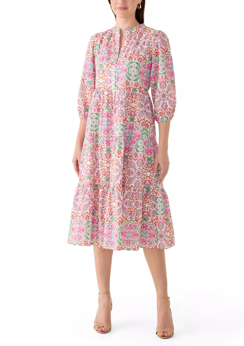 Women's 3/4 Sleeve Medallion Print Midi Dress | Belk