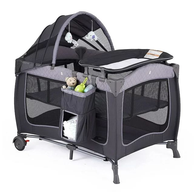 Pamo Babe Unisex Portable Baby Play Yard Include Wheels, Canopy, Changing Table for Newborn(Grey) | Walmart (US)