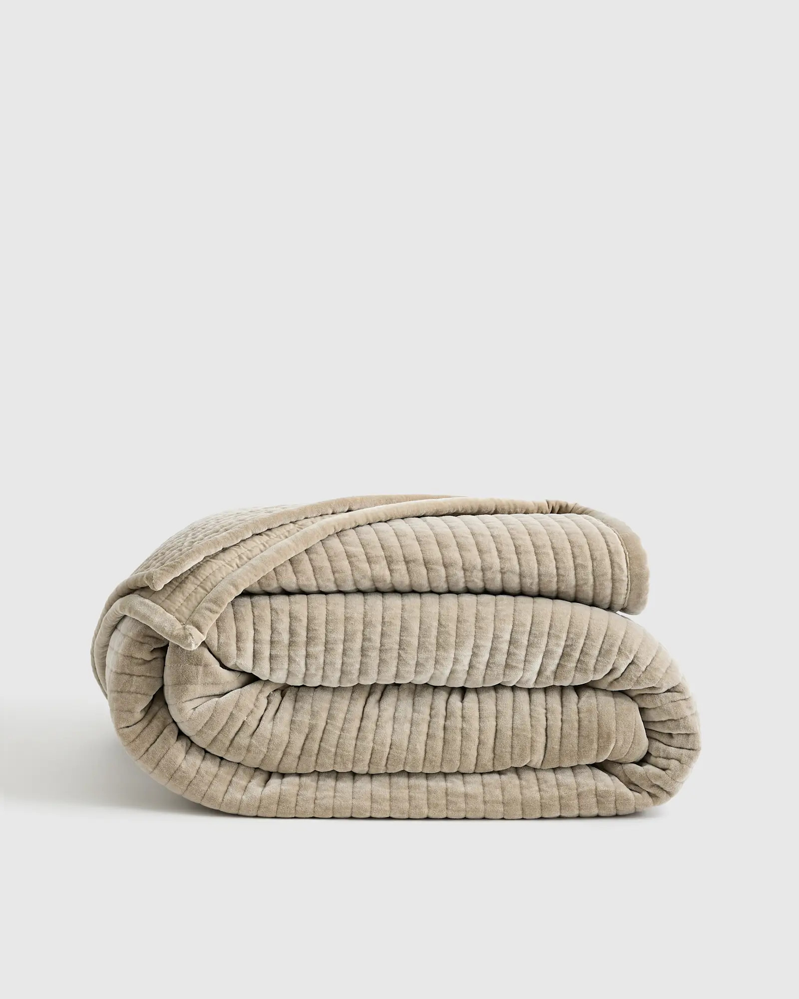 Cotton Velvet Channel Quilt in Light Taupe | Quince