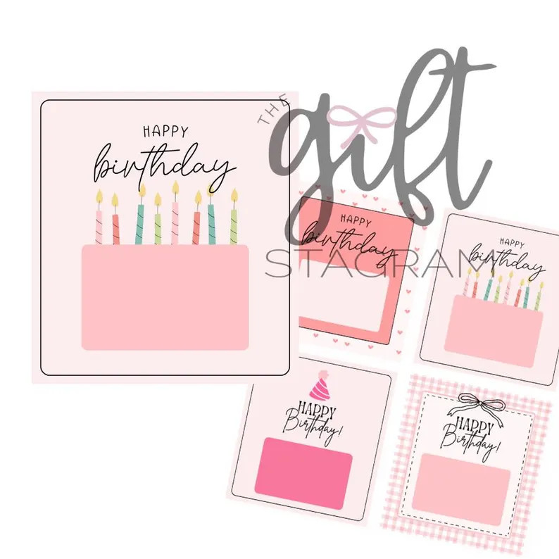 Happy Birthday PINK Gift Tag Bundle | Ways To Gift Birthday Gift Cards | Tag for Gift Card | DIGI... | Etsy (Global)