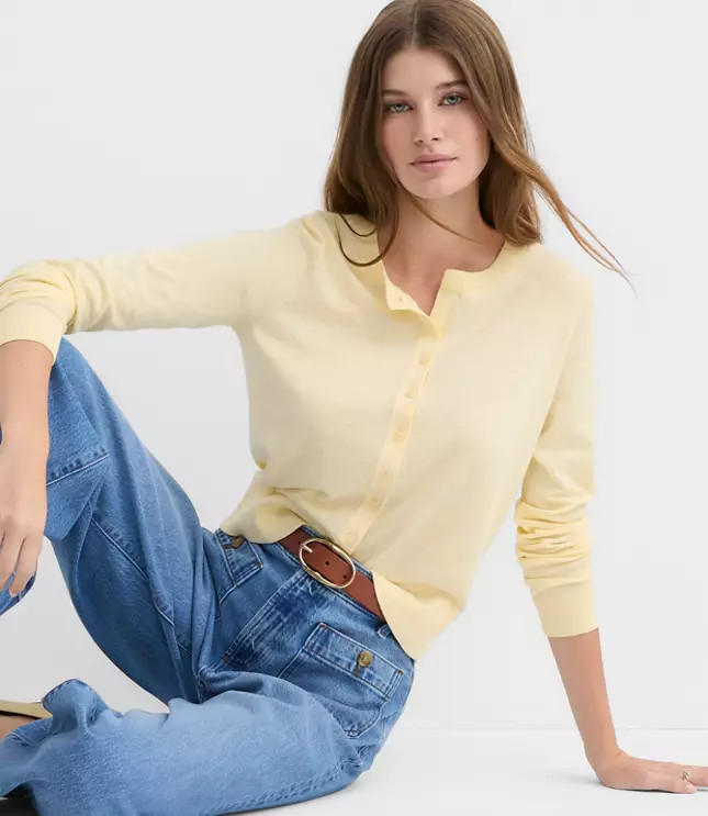 Modern Crew Neck Cardigan | LOFT