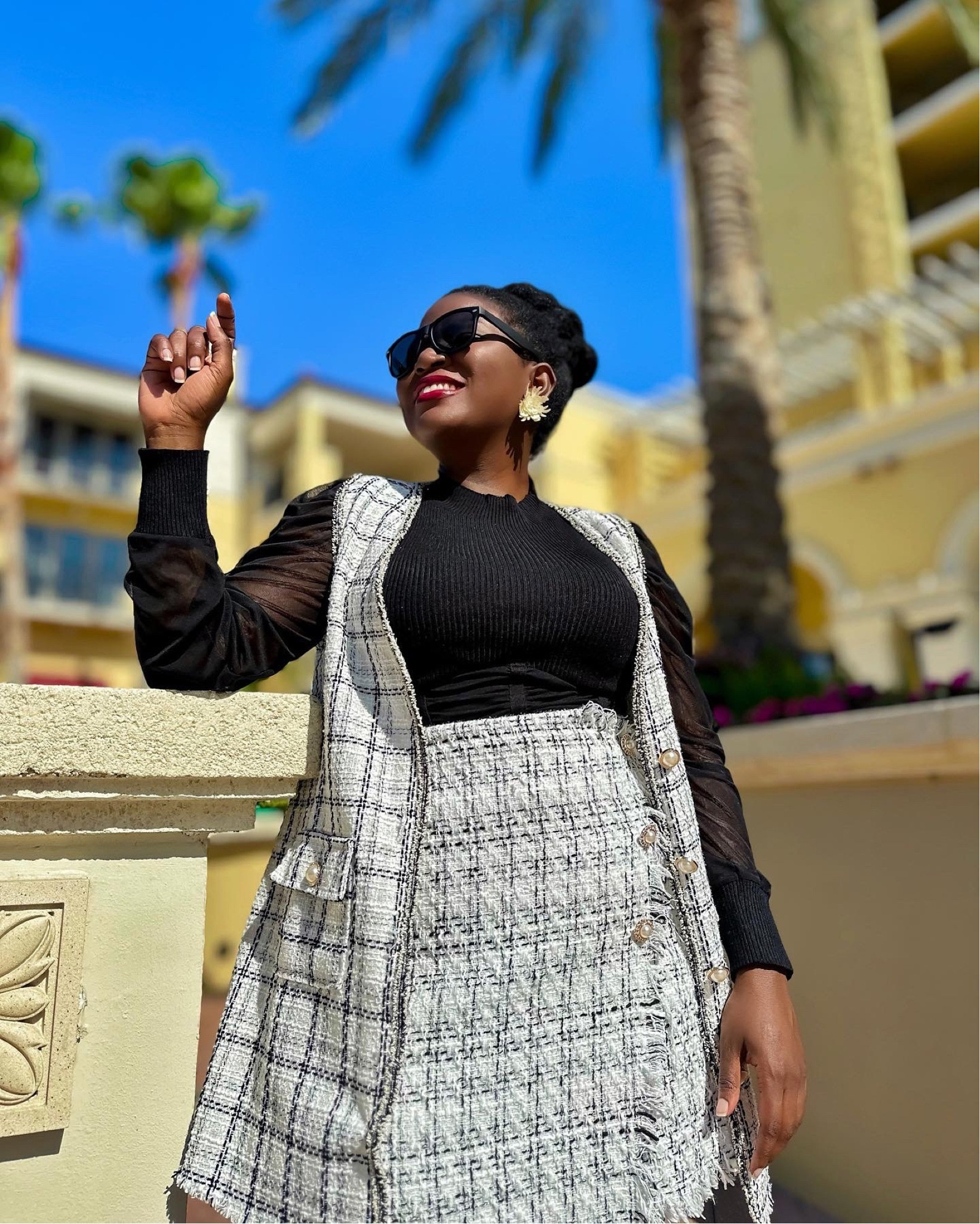 One of the reasons I adore this two piece skirt set is that it can be dressed up or down depending on the occasion.
You can Pair it up with your favorite black heels and sunnies for a chic look. perfect for brunch.
Alternatively, wearing sneakers and minimal accessories with your set creates an effortless yet trendy street style.
Work outfit, Two piece Skirt set, Summer styles, street style inspo, black heels, Steve Madden heels, work out idea, Plaid Skirt , tweed vest 
Brunch outfits

#LTKfit #LTKworkwear #LTKFind