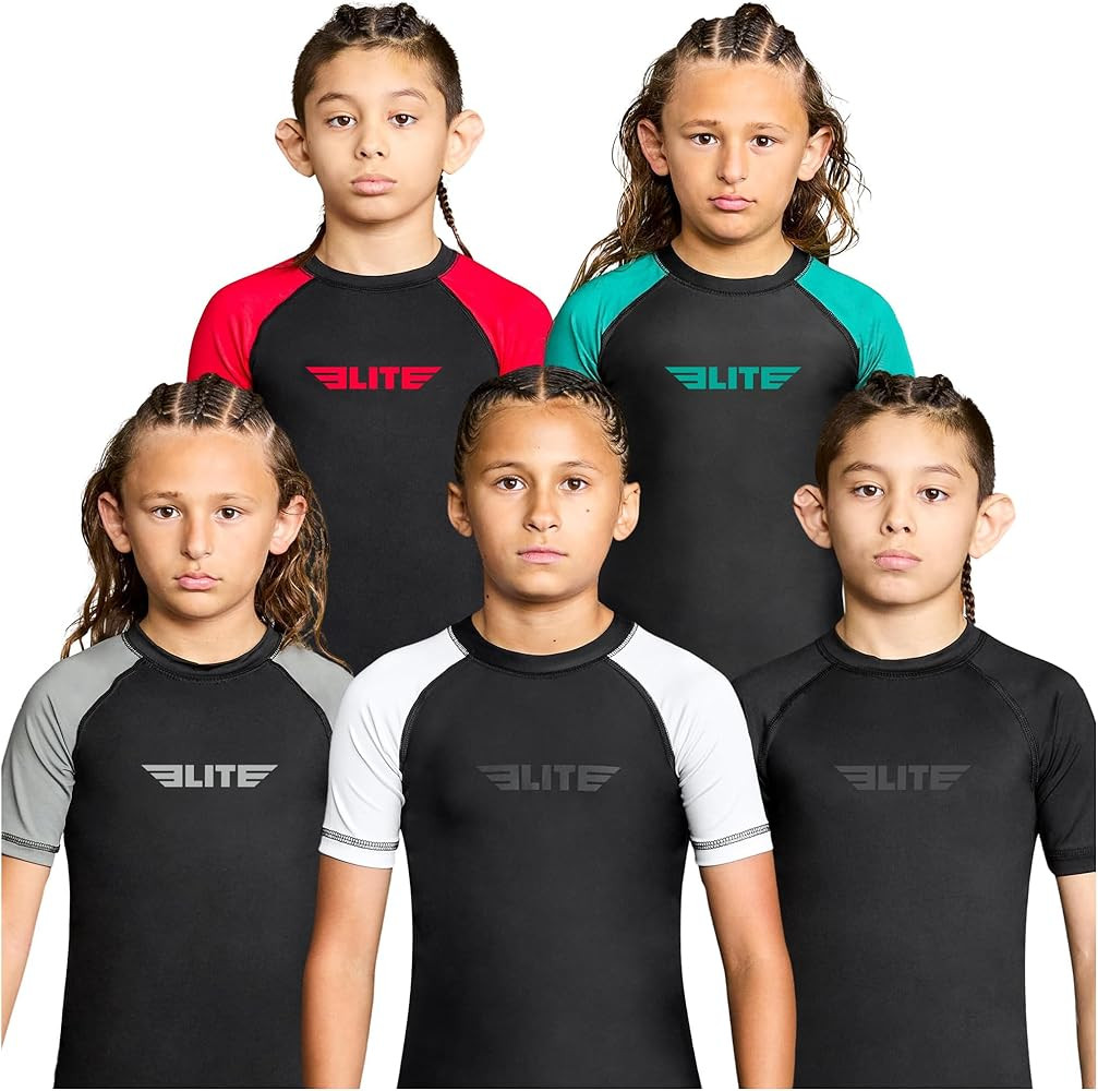 Elite Sports Kids Jiu Jitsu BJJ Rash Guard, Short Half Sleeve Compression Shirt for Youth Boys Gi... | Amazon (US)