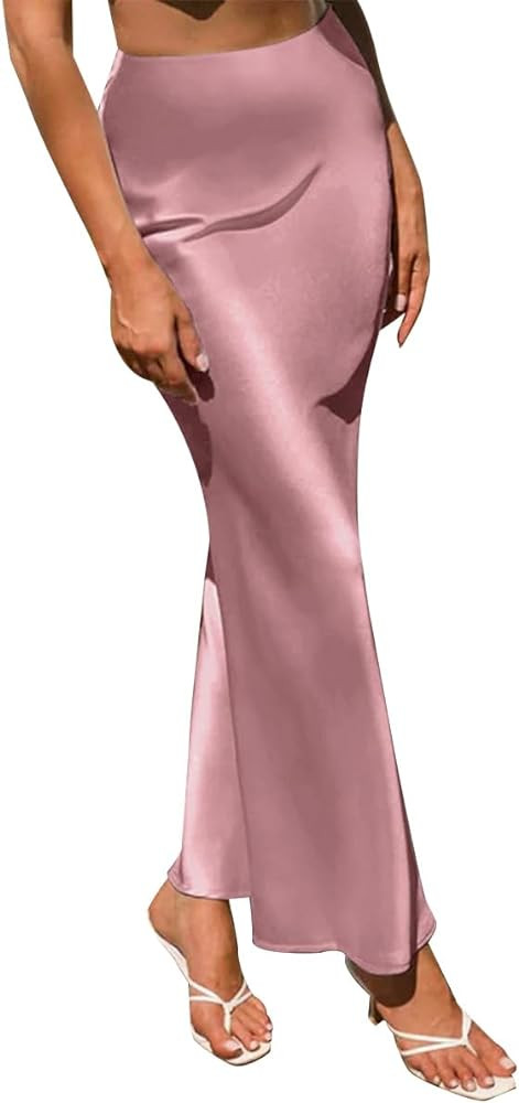 Women's Spring Summer Satin Silk High Waist Ruffle A Line Long Maxi Skirt Tulip Hem Skirts | Amazon (US)