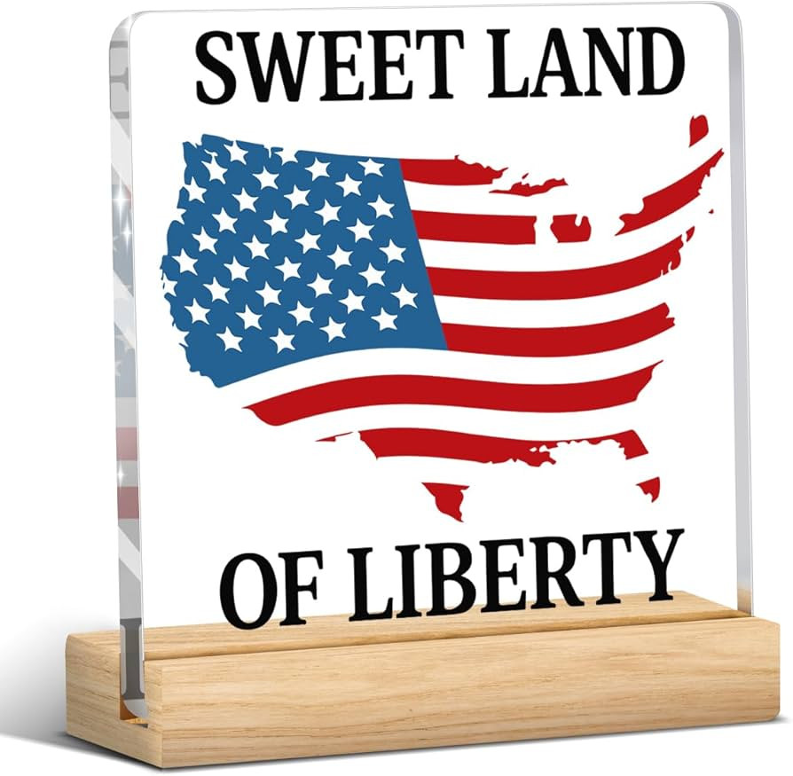 Memorial Day Patriotic Sweet Land of Liberty Acrylic Sign with Wooden Stand, 5.7" x 5.5" Remembra... | Amazon (US)