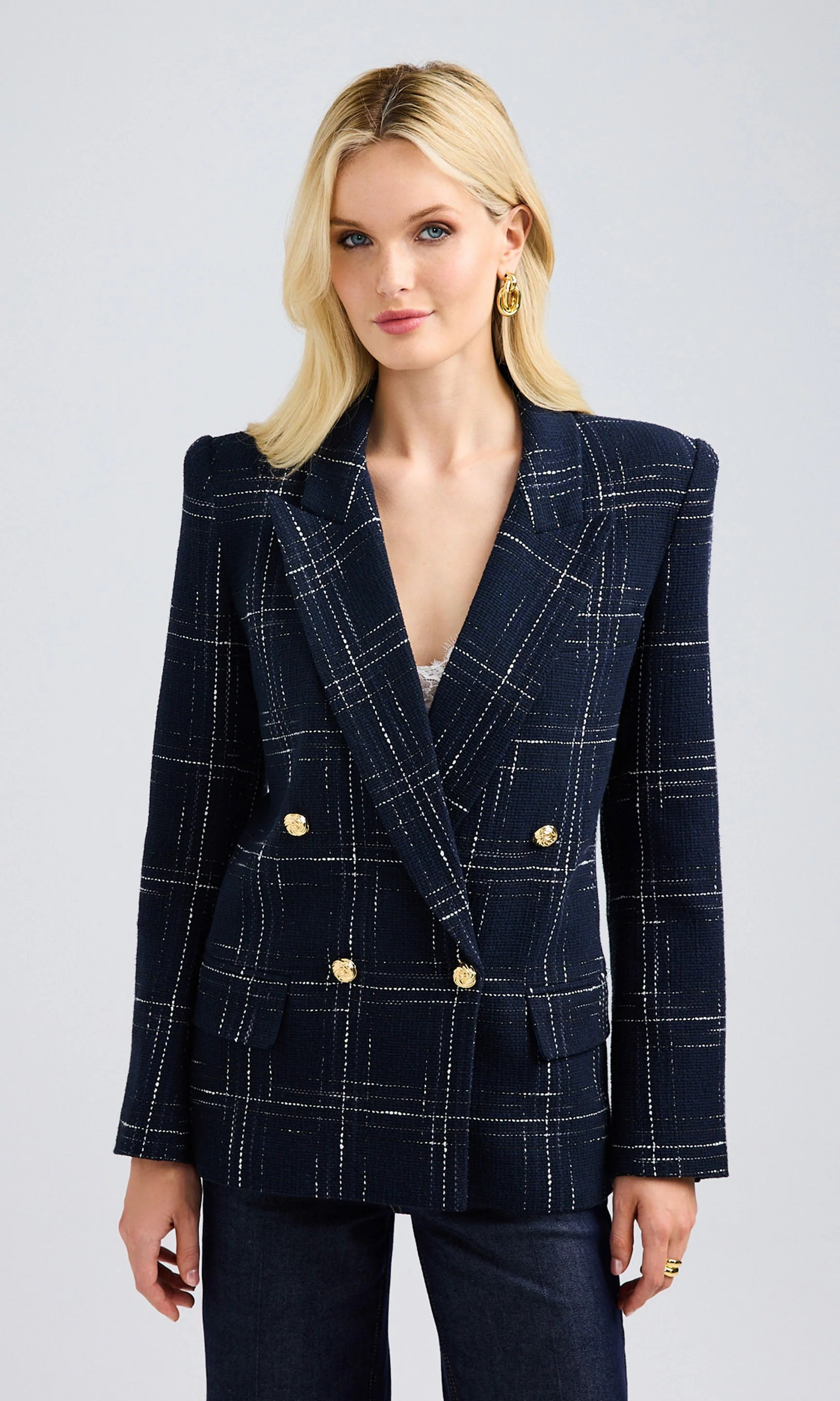 Maverick Windowpane Tweed Blazer M / Navy/White | Generation Love