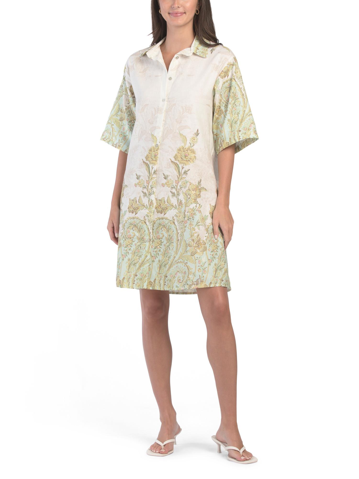 Made In Italy Linen Blend Three-quarter Sleeve Mini Dress | TJ Maxx