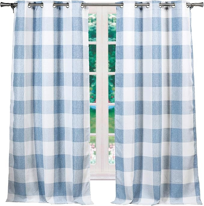 Elegant Linens Buffalo Plaid Gingham Check Farmhouse Curtains - Window Blackout Room Darkening Dr... | Amazon (US)